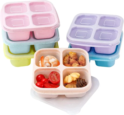 Vista 12 de Finorder 4 Pack Contenedores de Paja de Trigo, Caja Bento Reutilizable de 2 Compartimentos Colorida para Niños Pequeños, Contenedores de Comida