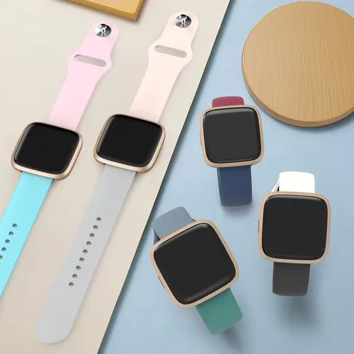 Vista 7 de AK Bandas de silicona compatibles con Fitbit Versa 2, correas clásicas suaves de repuesto para mujeres y hombres (azul gris)