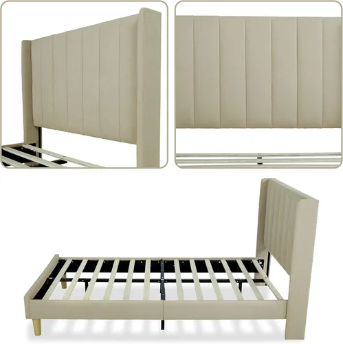 Vista 7 de Cama de plataforma tapizada de perfil bajo, camas individuales con gris oscuro (terciopelo)