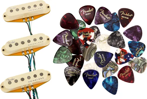 Vista 3 de Fender Paquete de pastillas Stratocaster silenciosas Gen 4 con cable de instrumento