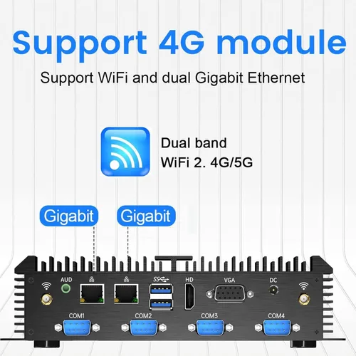Vista 5 de Mini PC industrial, computadora de escritorio sin ventilador Core i5-4200U 1.6-2.6GHz, Windows 10 Pro, 8G RAM, 256G SSD, 2xNICs, 6xCOM RS232, 4xUSB