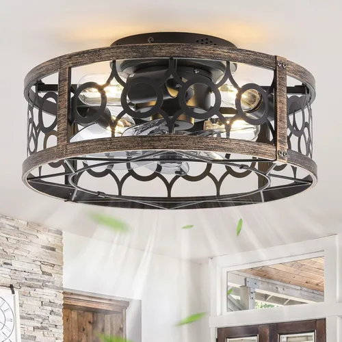 Vista 8 de LEDIARY Ventilador de Techo Enjaulado con Luz y Control Remoto, Ventiladores de Techo Pequeños de 16 Pulgadas de Bajo Perfil con Luces, Ventilador