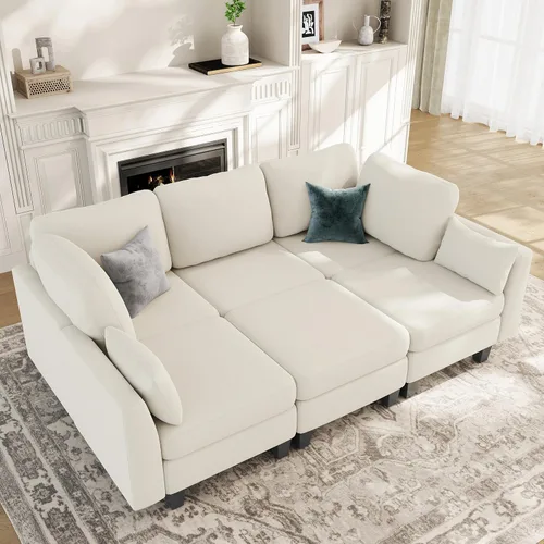 Vista 7 de Sofá seccional con sofá cama, sofá modular de 6 plazas, cómodos sofás seccionales convertibles, sofás convertibles con otomanos, sofás seccionales