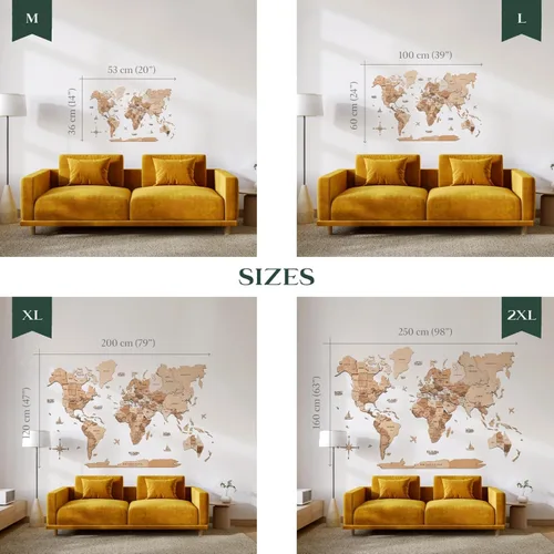 Vista 3 de Arte de pared de mapa de madera 3D, mapa del mundo de madera, regalo de inauguración de la casa, arte de pared de madera, mapa de viaje del mundo