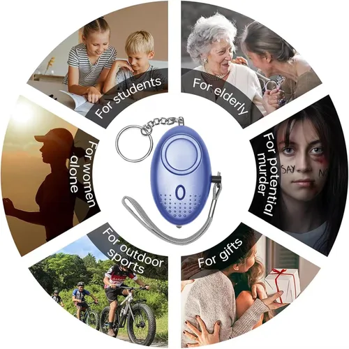 Vista 4 de Personal Safety Keychain Set, 13-Piece Women's Protection Kit with Alarm, ID Holder, Pom Pom, Blue