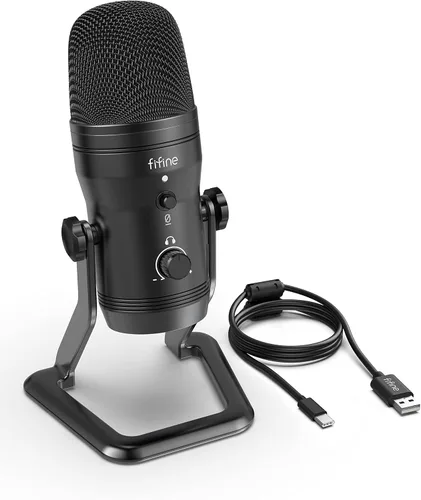 Vista 7 de FIFINE - Micrófono USB de estudio de grabación para computadora Micrófono de podcast para PC, PS4, Mac con botón de silencio y conector