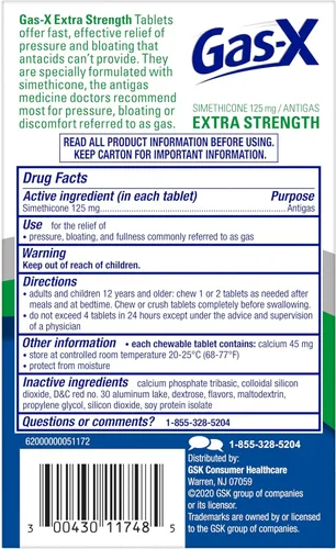 Vista 10 de Gas-X Tabletas masticables extra fuertes para aliviar gases con simeticona, 125 mg, cereza, 48