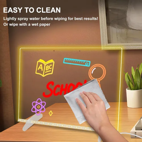 Vista 6 de Tablero de notas LED con colores, 13.8 x 10 pulgadas, 4 modos y 7 colores, tablero de mensajes acrílico LED con luz