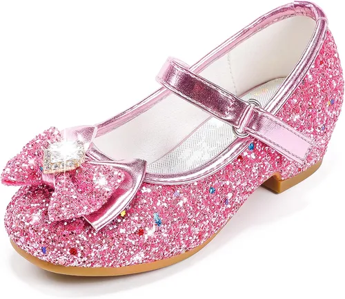 Furdeour Zapatos de vestir para niñas, zapatos de princesa Mary Jane para bodas, flores, damas de honor, tacones con purpurina para niños pequeños