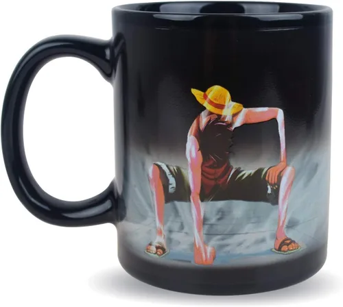 Vista 4 de Taza de café cambiante Luffy de una pieza Taza de café de cerámica reactiva sensible al calor