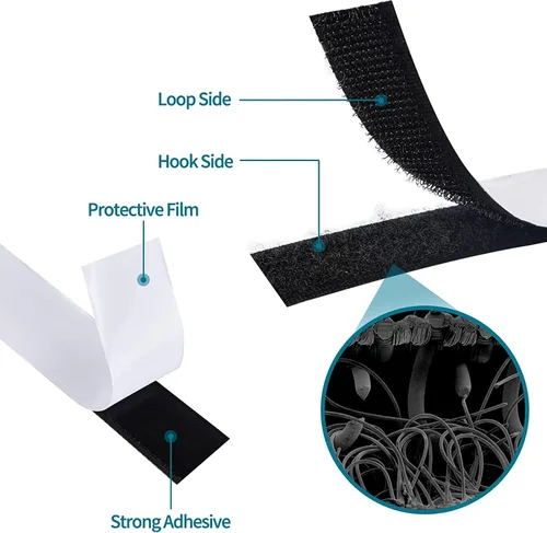 Vista 3 de Tiras de velcro negras de 1 pulgada x 82 pies con adhesivo resistente, rollos de velcro de doble cara, tiras para colgar cuadros, tiras adhesivas a