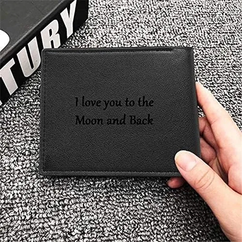 Vista 2 de Personalizado para hombre nombre monedero texto personalizado grabado plegable cartera de cuero