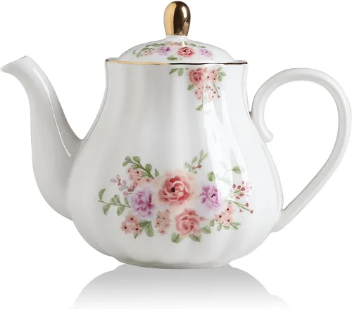 Vista 7 de Sweejar Royal Teapot, tetera de cerámica con infusor extraíble de acero inoxidable, tetera de hojas sueltas y florecientes, 28 onzas (jade)