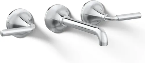 Vista 15 de Kohler T26439-4-BL - Juego de grifo de lavabo de baño de montaje en pared, grifo de baño con dos manijas de palanca, negro mate