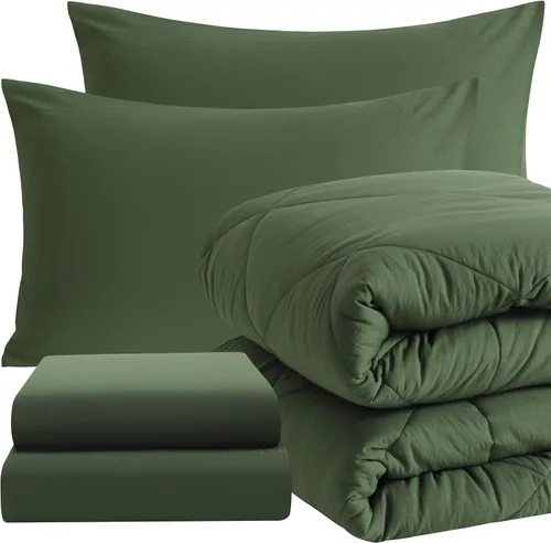 Vista 42 de NTBAY Juego de edredón individual con sábanas, 5 piezas de ropa de cama suave y transpirable, cama individual en una bolsa, juego de edredón