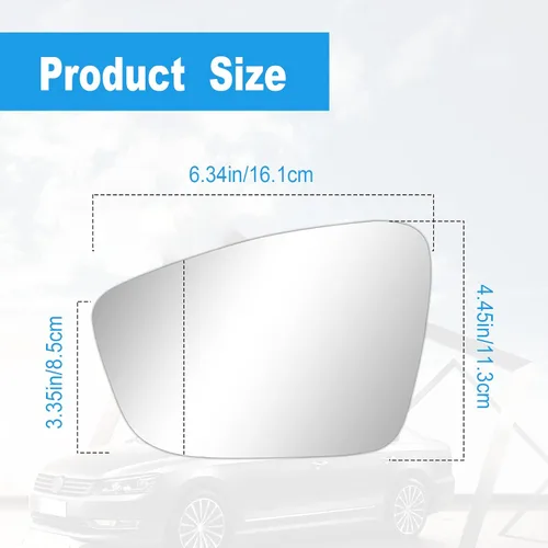 Vista 2 de Reemplazo de vidrio de espejo lateral del conductor izquierdo con calefacción para 2011 2012 2013 2014 2015 2016 2017 2018 Volkswagen VW Passat