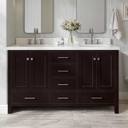 Vista 33 de ARIEL Cambridge - Mueble de baño con lavabo de 42 pulgadas, madera maciza, encimera de cuarzo blanco puro de 1.5 pulgadas, fregadero rectangular