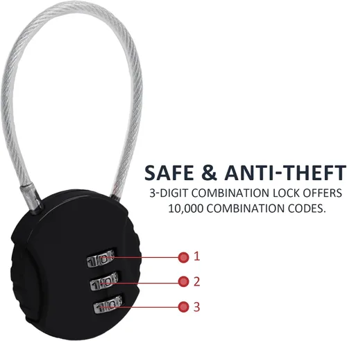 Vista 3 de Litoexpe Cerradura de combinación de 4 unidades, 3 dígitos para exteriores, impermeable, con código, candado, candado, cable de bloqueo para Negro