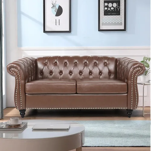Vista 17 de LEVNARY Sofá de Cuero, Sofá Chesterfield Tapizado Capitoné de 2 Plazas, Sofá Biplaza Moderno, Muebles Clásicos para Sala de Estar y Dormitorio