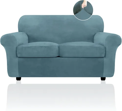 Vista 51 de FestiCorp Funda de sofá de terciopelo, fundas para sofás con 3 cojines, fundas elásticas de 4 piezas, fundas gruesas para muebles para perros y Camel