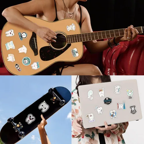 Vista 5 de Calcomanías de dientes [100 unidades], calcomanías dentales de vinilo, calcomanías dentales de hadas, calcomanías para laptop, botella de agua