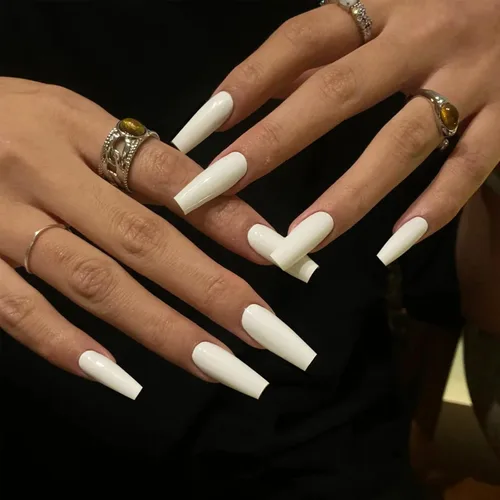 Vista 17 de IMSOHOT - Uñas postizas de Halloween largas de acrílico con punta de almendra, uñas postizas color nude, uñas adhesivas de cobertura completa, uñas