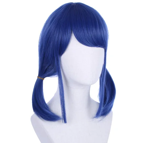 Vista 36 de Peluca trenzada negra con flequillo para niños, peluca larga y recta con 2 coletas, pelucas sintéticas para niñas, pelucas sintéticas con gorra