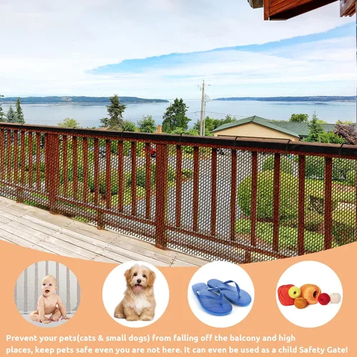 Vista 5 de Shappy Red de balcón para mascotas de 16.5 x 2.5 pies, anticaídas, para gatos y perros, malla para balcón, malla de protección de pantalla