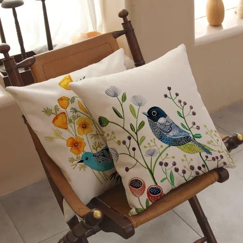 Vista 6 de Juego de 4 fundas de cojín decorativas con diseño de pájaros estilo primavera, funda para cojín decorativo, funda para cojín de exterior con flores