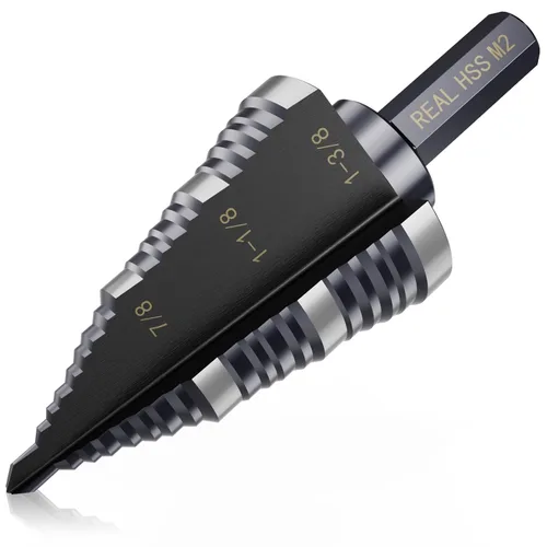 Vista 21 de Broca de cuatro Sprial Flauta M35 de cobalto, 1/4"-1-1/8" Ultra TiAIN recubierta Unibit broca, broca de vástago hexagonal de 1/4" para metal, acero