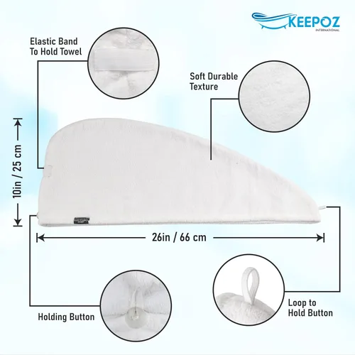 Vista 2 de Toalla de pelo 100% algodón, de secado rápido, súper absorbente, turbante para mujeres, con botón, antiencrespamiento, gorra para cabello rizado