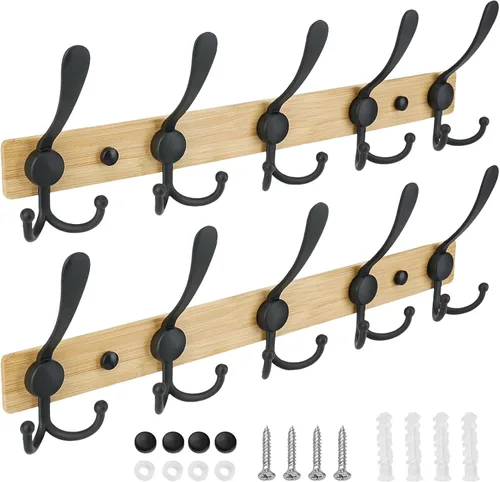 Vista 9 de TICONN Perchero montado en la pared, cinco ganchos triples resistentes de construcción totalmente metálica para chaqueta, abrigo, sombrero en Bronce