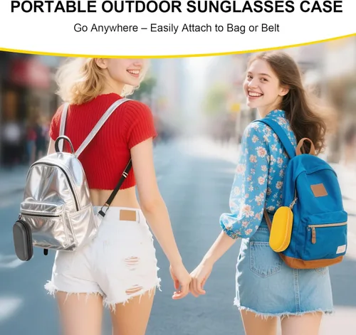 Vista 7 de Double Glasses Case,Dual Eyeglasses & Sunglasses Organizer with Clip Zipper Closure for Travel 2 Pairs Storage Box