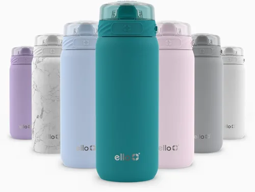 Vista 14 de Ello Cooper Twist - Botella de agua de acero inoxidable de 32 onzas con tapa popote A prueba de fugas Doble pared y aislada al vacío Asa