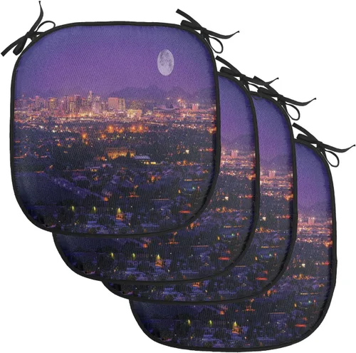 Vista 37 de Lunarable USA Chair Cushion Pad, American Cities Skylines Metropolis Architecture Sketch Style Hand Drawn Art Print, Seat Padding for Kitchen &