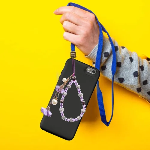Vista 3 de Correa de muñeca con dije para teléfono celular, cordón con cuentas para teléfono, cadena universal para teléfono antipérdida, color rosa