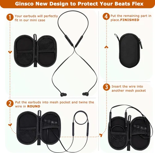 Vista 5 de Ginsco Estuche Mini-Portátil para Auriculares Beats Flex Inalámbricos con Micrófono Integrado, para Auriculares Apple EarPods con Cable/Auriculares