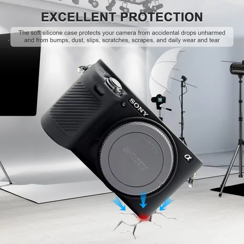 Vista 3 de Easy Hood Funda para cámara digital Sony Alpha A6500 ILCE-6500, carcasa de silicona suave antiarañazos, cubierta protectora de piel (negro)