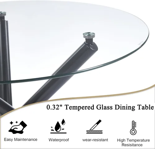 Vista 191 de Mesa de comedor redonda de 36 pulgadas para 4, mesas de cocina y comedor de cristal, moderna mesa de comedor circular con mesa de vidrio templado
