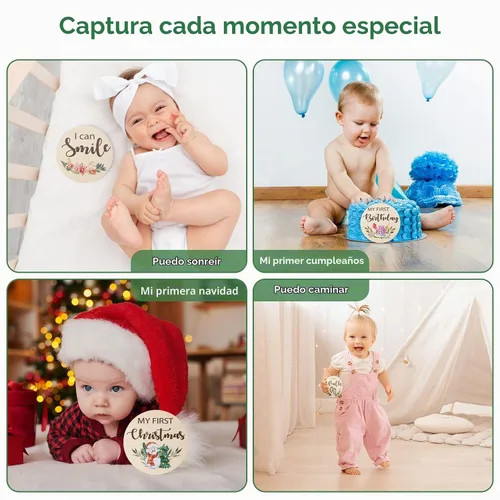 Vista 4 de Letrero mensual de tarjetas de hito para bebé, 10 marcadores de doble cara