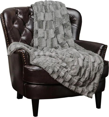 Vista 5 de Manta Chanasya rectangular, de piel sintética con relieve, elegante, microfibra, color crema, para cama, sofá