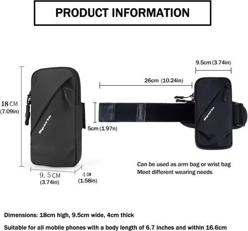 Vista 2 de Muñequera para teléfono celular, ajuste universal, resistente al agua, transpirable, soporte para teléfono para correr, ciclismo, escalada