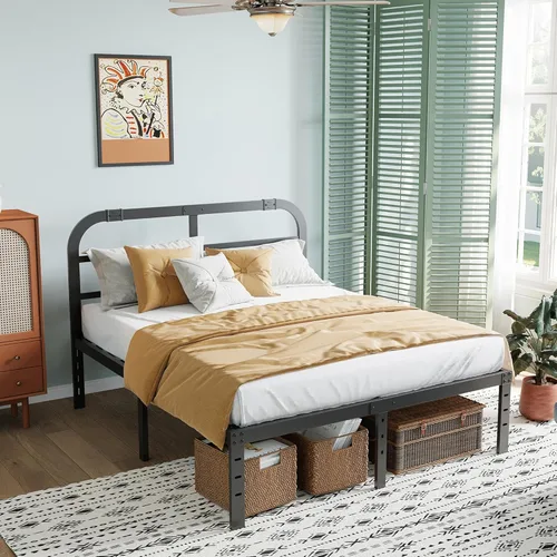 Vista 4 de ZIYOO Cama Queen Fame con cabecero, base de cama de plataforma resistente de 14 pulgadas, no necesita somier, sin ruido, espacio de almacenamiento