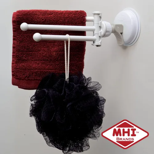 Vista 5 de Safe-er-Grip Changing Lifestyles Drip Dry Portable Drying Rack, White with 3 Movable Arms, Swing Arm Suction Cup Towel Bar, Bath Towel Rack Hanger