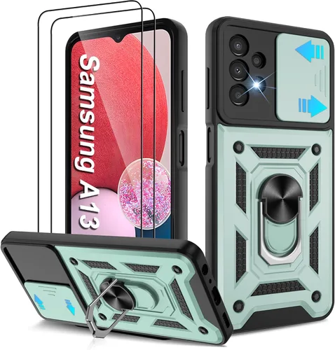 Vista 18 de Funda para Galaxy A13-4G, Samsung Galaxy A13 4G con protector de pantalla HD, resistente a prueba de golpes con soporte de rotación de 360°