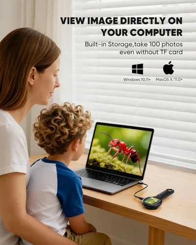 Vista 6 de Microscopio para niños - Mini microscopio digital de bolsillo para niños, lupa portátil USB 500X, zoom 4X, regalos de cumpleaños de Navidad