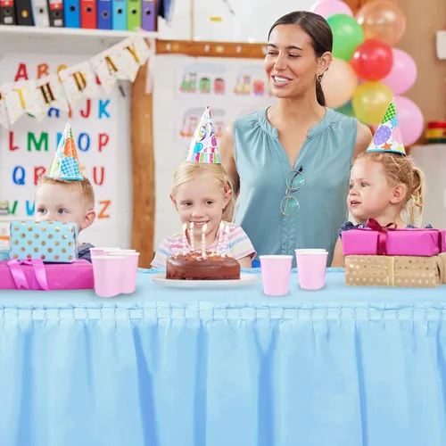 Vista 8 de Oudain 6 piezas de faldas de plástico y manteles a prueba de manchas de 54 x 108 pulgadas, mantel de plástico con volantes de 168 x 29 pulgadas