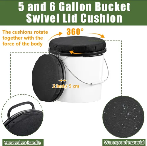 Vista 3 de Lewtemi 2 asientos de cubo de 5 galones, asiento giratorio de 360 grados, tapa acolchada negra de 2 pulgadas de grosor, con cubierta impermeable