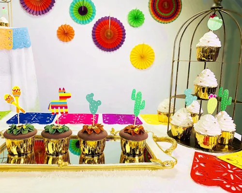 Vista 6 de JeVenis 42 piezas de decoración de fiesta para cupcakes, decoración de fiesta de cactus, decoración de tartas de llama, decoración de cupcakes