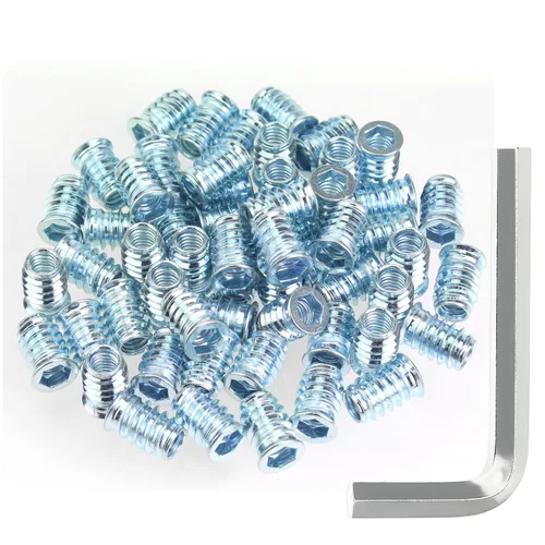 Vista 22 de Juego de 142 piezas: Insertos roscados de 1/4"-20 (10mm, 15mm, 20mm, 25mm), tuercas e insertos de madera para tornillos de muebles de madera, azul